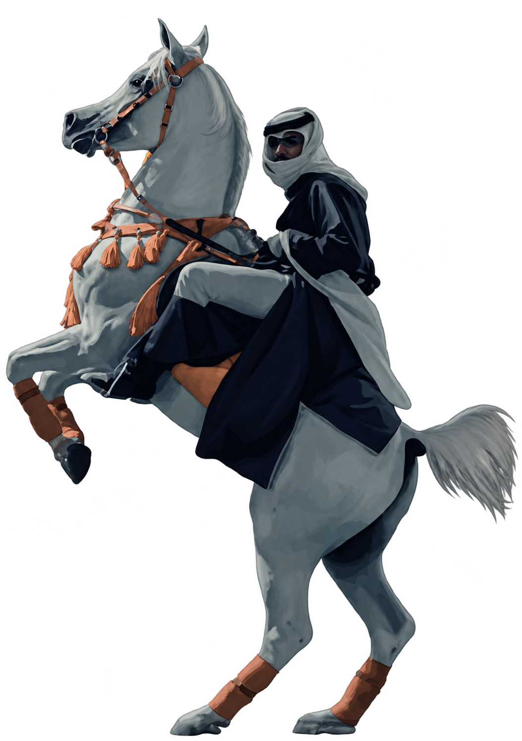 Saudi rider on a rearing horse