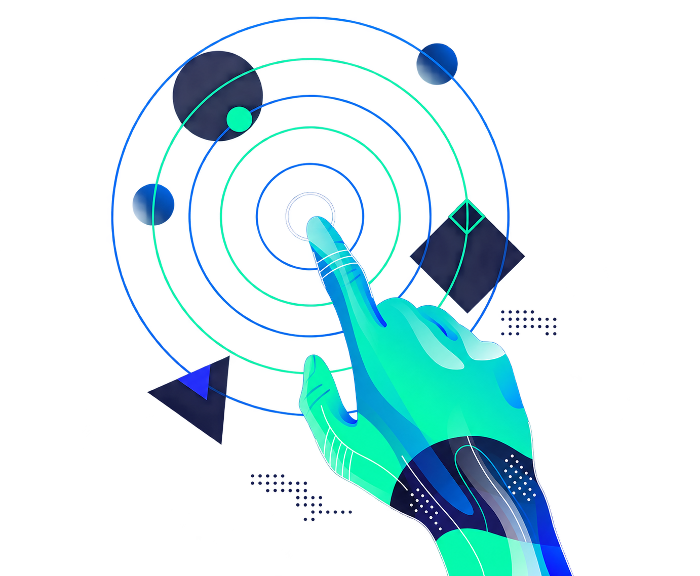 Digital hand interacting with a connected technology interface